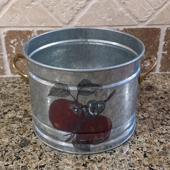 Handle Planter Apple Galvanized Steel Bristol Brass & Copper Fall Autumn Harvest - Picture 1 of 4
